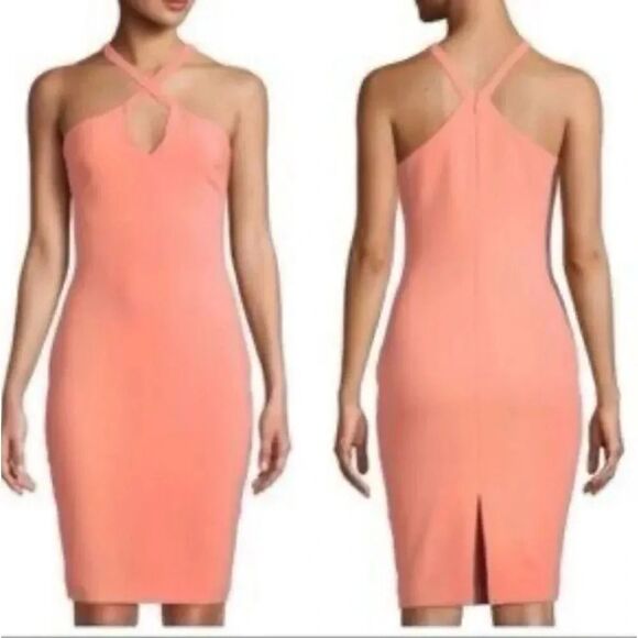 NWT LIKELY X REVOLVE Charles apricot Crossover-Neck Sleeveless Cocktail Dress - Picture 2 of 9